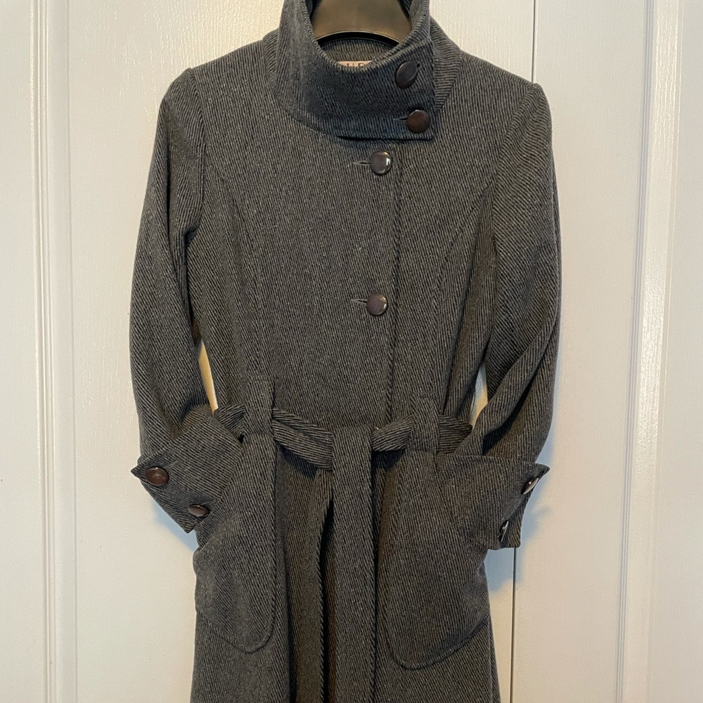 Gray wool long coat in size Medium